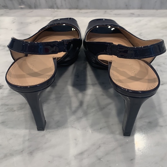 Kelly & Katie navy Patton leather heel open toe NWOT - Picture 3 of 8